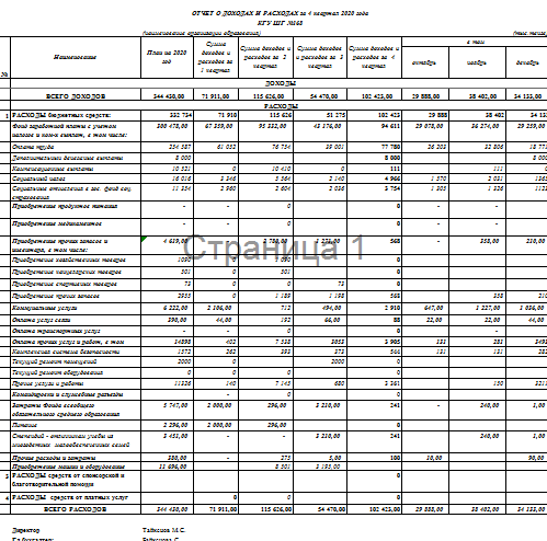 Отчет о доходах и расходах 4 квартал 2020