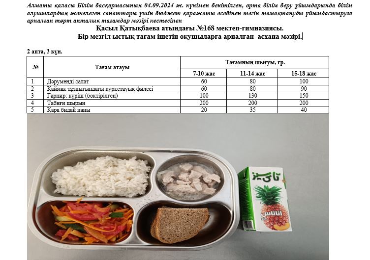 Перспективалық ас мәзірі. Күз мезгілі. 2 апта 3 күн